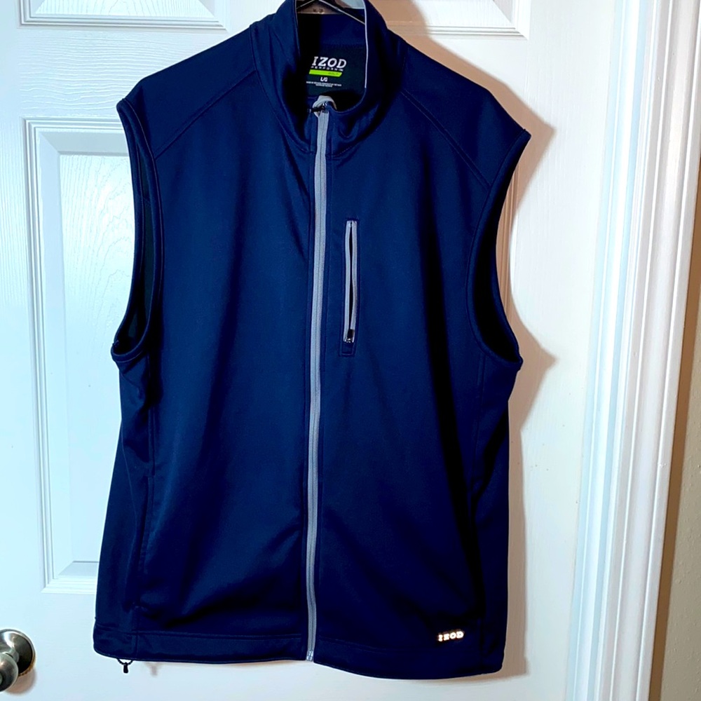 Izod Men Navy Perform Golf Vest Zipper Closure Size Large with Pockets